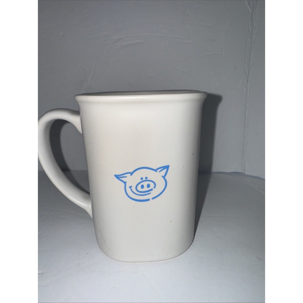 PIG M Ware Cream & Blue Coffee Tea Ceramic Mug Collector Solid and Nice